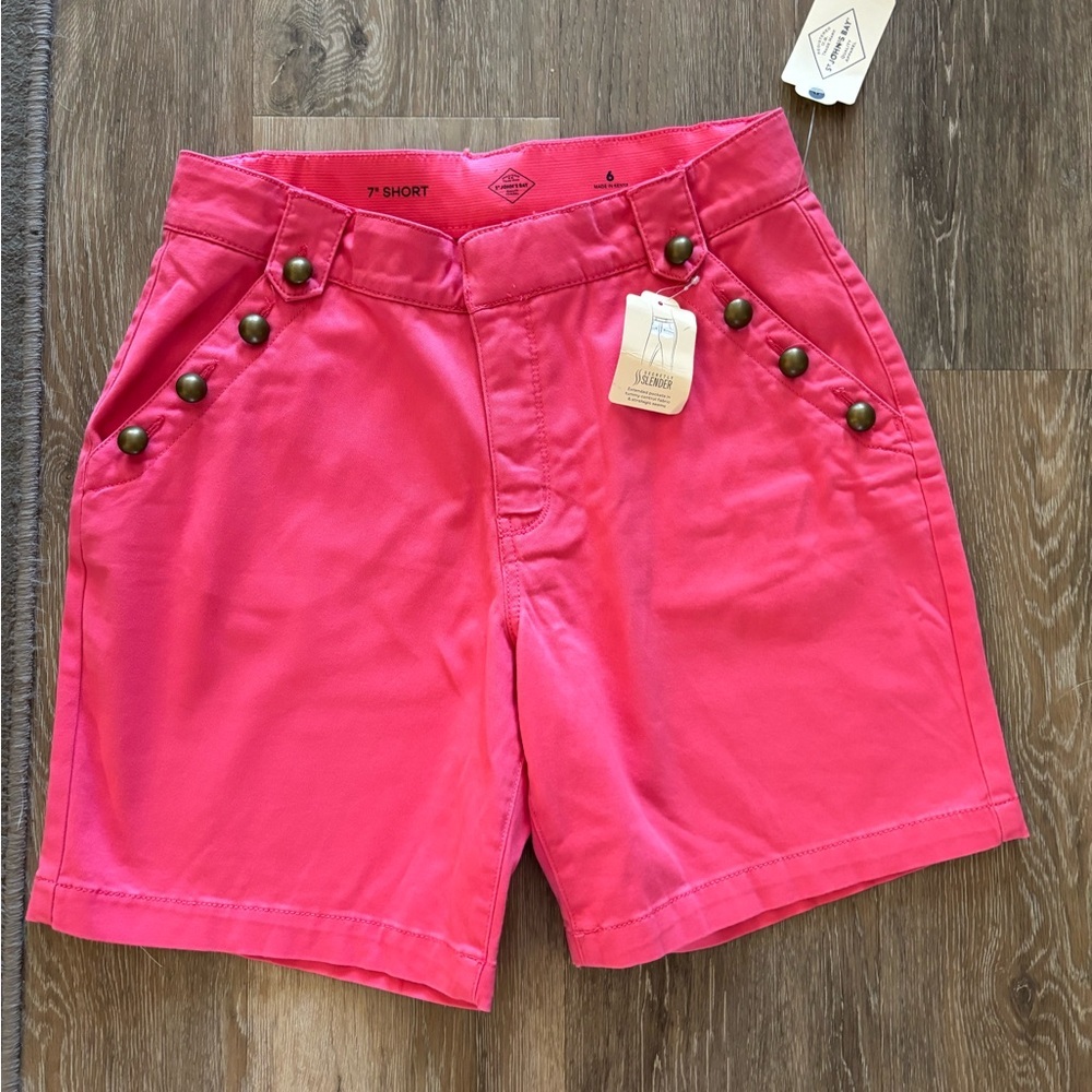 Women’s St John’s Bay Pink Button-Accent Sailor Shorts Sz 6. wT